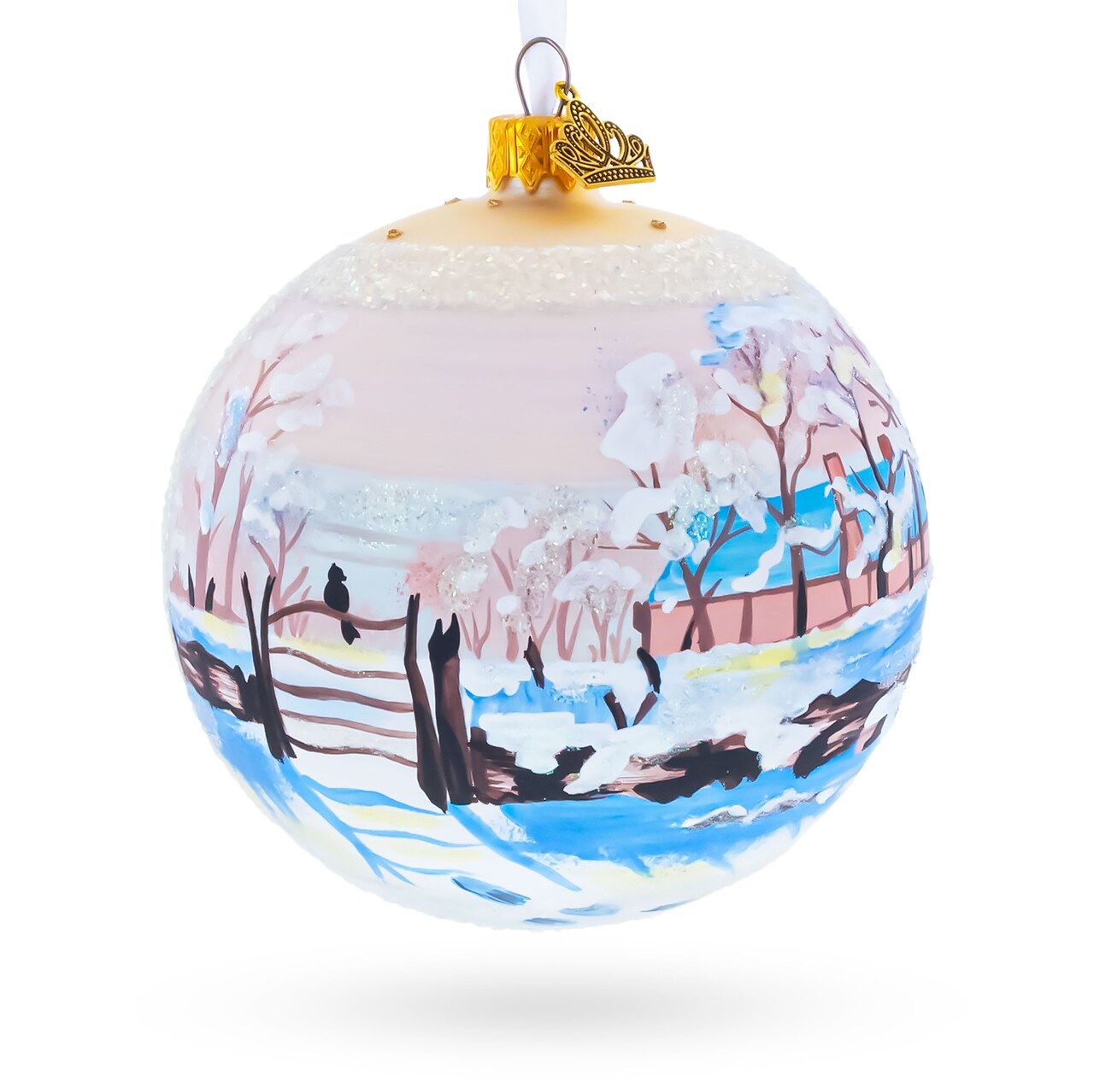 1869 'The Magpie' by Claude Oscar Monet Glass Ball Christmas Ornament 4 Inches